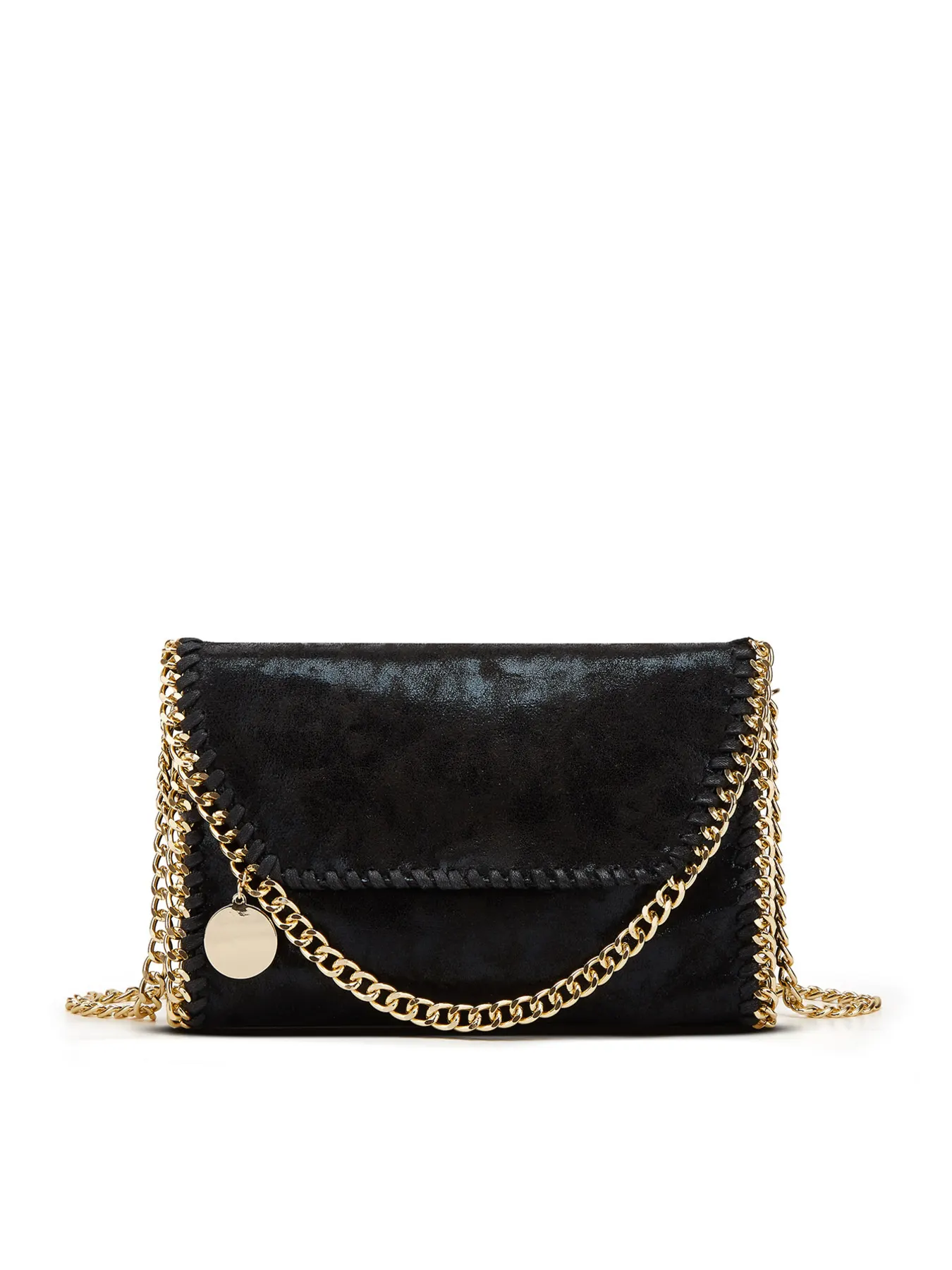 PU Leather Crossbody Bag with Gold-Tone Chain Trim