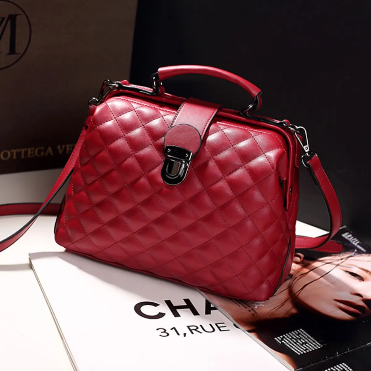 Quilted Crossbody Bag with Top Handle