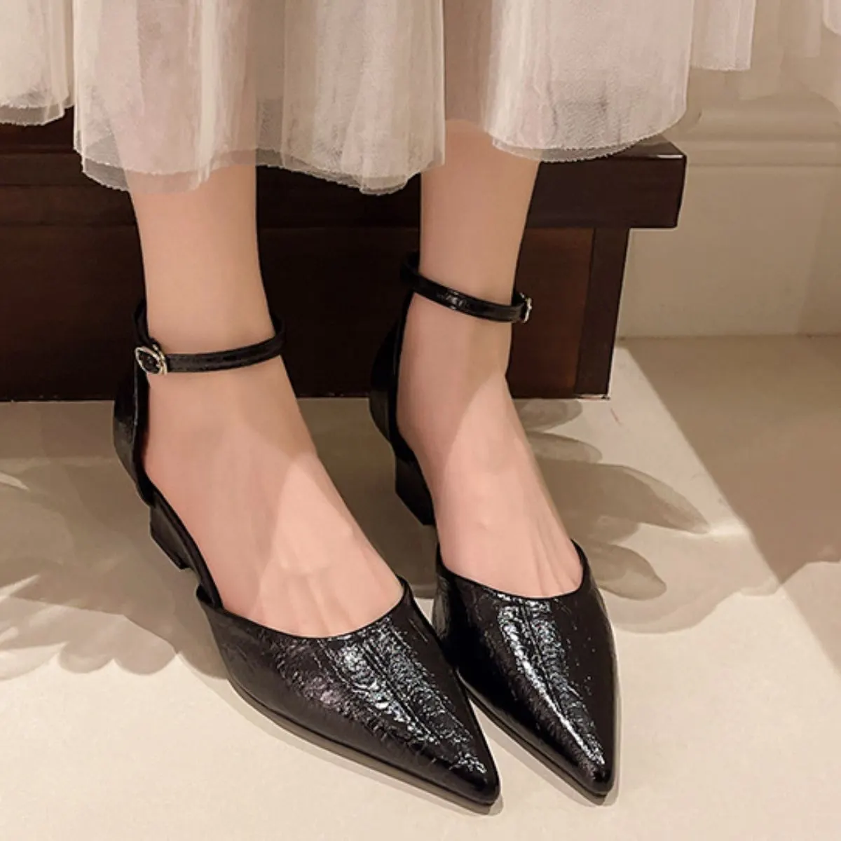 Pointed-Toe Ankle Strap Pumps