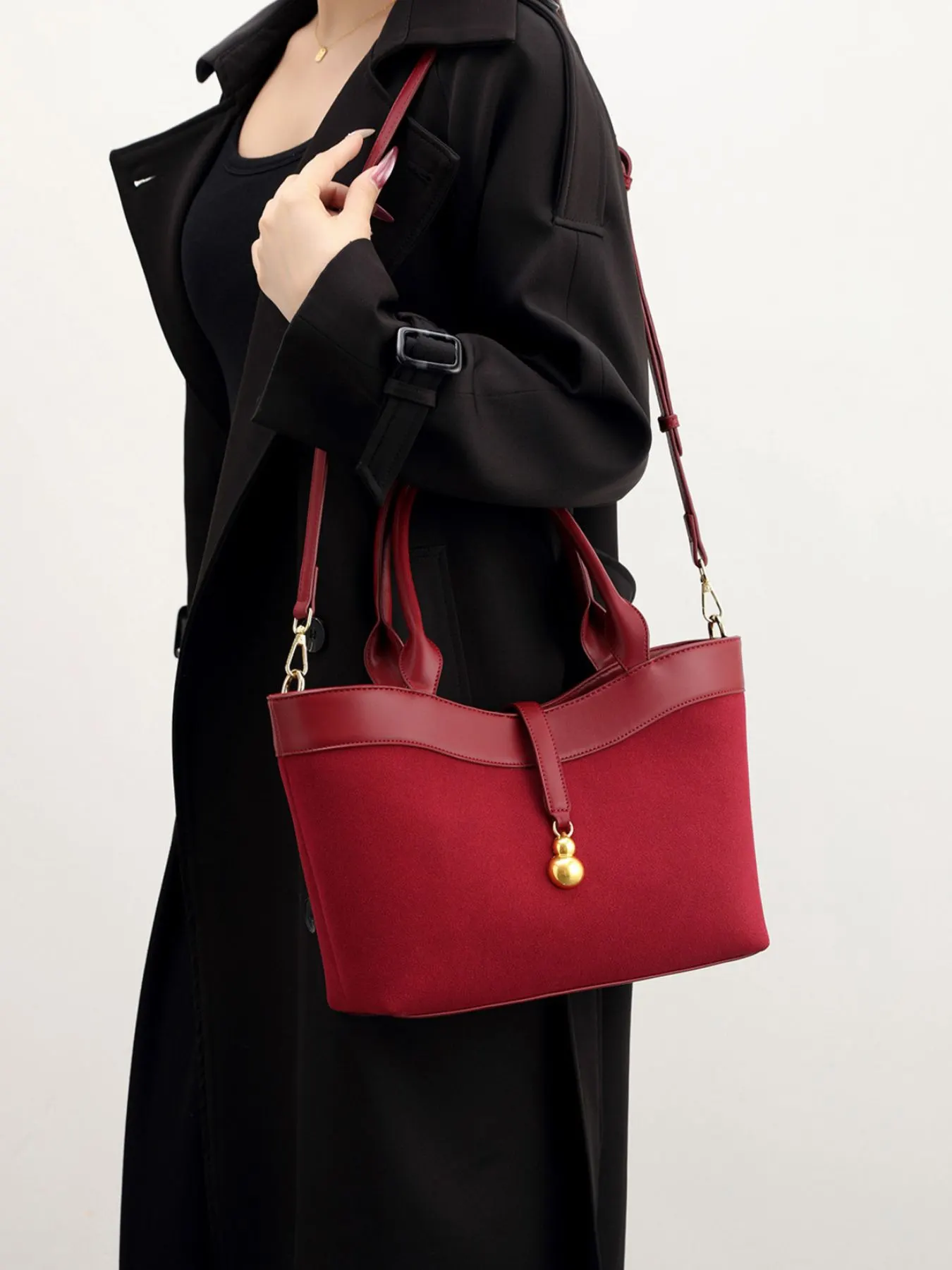 Suede Crossbody Bag with Gold Charm