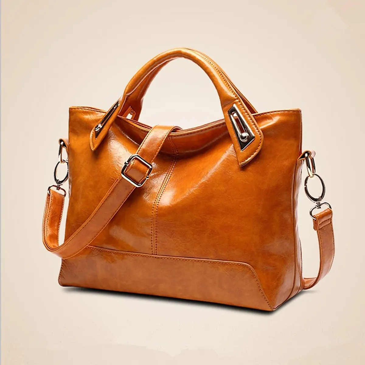 Vintage Style PU Leather Tote Handbag with Adjustable Shoulder Strap